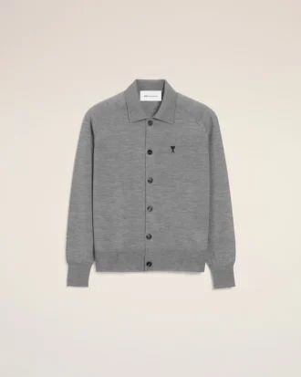 Ami de Coeur Cardigan à col chemise en laine grise