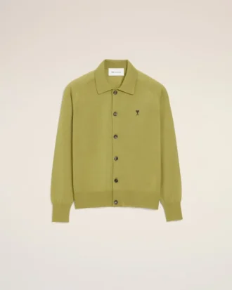 Ami de Coeur Cardigan à col chemise en laine verte
