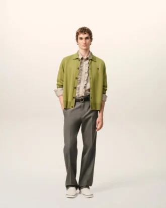 Ami de Coeur Cardigan à col chemise en laine verte