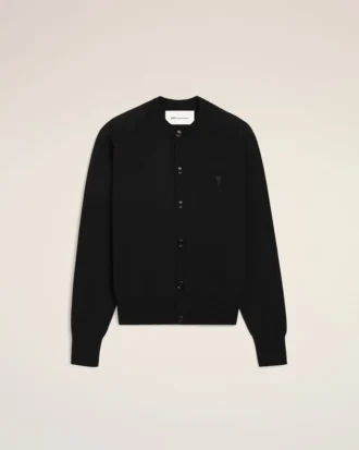 Ami de Coeur Cardigan à col rond en laine noire