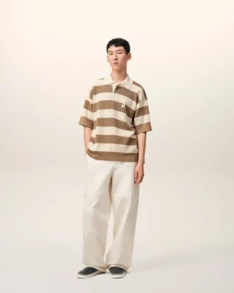 Ami de Coeur Polo en coton blanc et marron