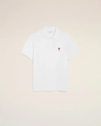 Ami de Coeur Polo en coton blanc et rouge