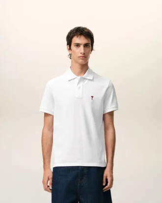 Ami de Coeur Polo en coton blanc et rouge