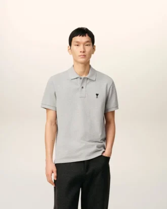 Ami de Coeur Polo en coton gris contrasté