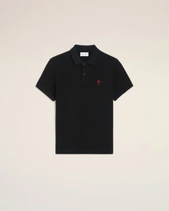 Ami de Coeur Polo en coton noir et rouge
