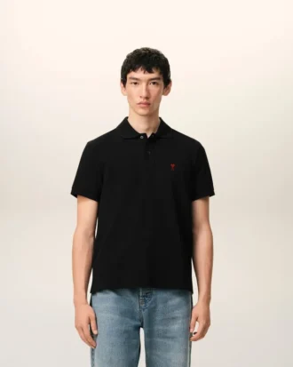 Ami de Coeur Polo en coton noir et rouge
