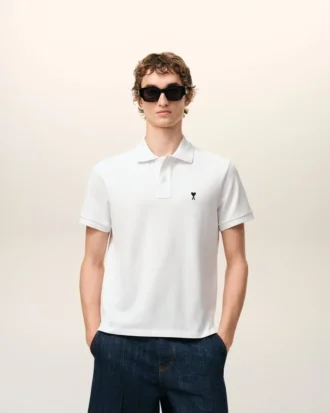 Ami de Coeur Polo à manches courtes en coton blanc