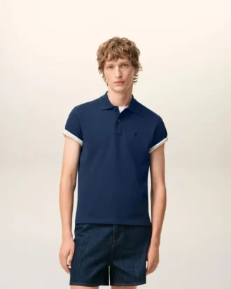Ami de Coeur Polo à manches courtes en coton bleu