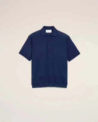 Ami de Coeur Polo à manches courtes en laine fine bleue