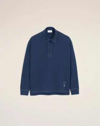 Ami de Coeur Polo à manches longues en coton bleu