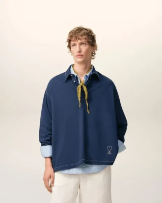 Ami de Coeur Polo à manches longues en coton bleu
