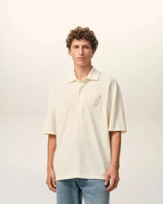 Ami de Coeur Polo à patch tricoté en coton blanc