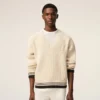 Ami de Coeur Sweater à col en V en laine côtelée blanche