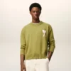 Ami de Coeur Sweater à col rond en laine et coton vert