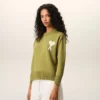 Ami de Coeur Sweater à col rond en laine et coton vert