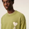 Ami de Coeur Sweater à col rond en laine et coton vert