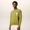 Ami de Coeur Sweater à col rond en laine et coton vert