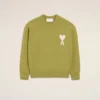 Ami de Coeur Sweater à col rond en laine et coton vert