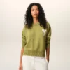 Ami de Coeur Sweater à col rond en laine et coton vert
