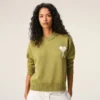 Ami de Coeur Sweater à col rond en laine et coton vert