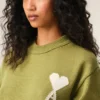 Ami de Coeur Sweater à col rond en laine et coton vert