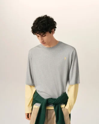 Ami de Coeur T-Shirt en coton gris à effet double manche