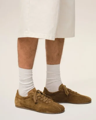 Baskets souples en cuir de vache marron