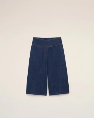 Bermuda bleu en coton avec ceinture enveloppante