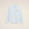 Bleu Chemise classique à manches longues en coton Col boutonné avec broderie ADC