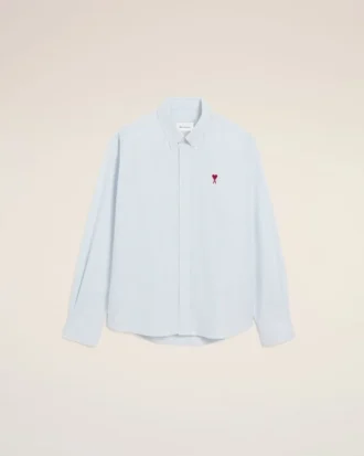 Bleu Chemise classique à manches longues en coton Col boutonné avec broderie ADC