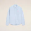 Bleu Chemise classique à manches longues en coton Col boutonné avec broderie ADC