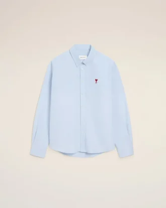 Bleu Chemise classique à manches longues en coton Col boutonné avec broderie ADC