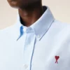 Bleu Chemise classique à manches longues en coton Col boutonné avec broderie ADC