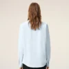 Bleu Chemise classique à manches longues en coton Col boutonné avec broderie ADC