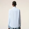 Bleu Chemise classique à manches longues en coton Col boutonné avec broderie ADC