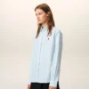 Bleu Chemise classique à manches longues en coton Col boutonné avec broderie ADC