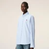 Bleu Chemise classique à manches longues en coton Col boutonné avec broderie ADC