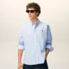 Bleu Chemise classique à manches longues en coton Col boutonné avec broderie ADC