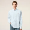 Bleu Chemise classique à manches longues en coton Col boutonné avec broderie ADC