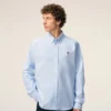 Bleu Chemise classique à manches longues en coton Col boutonné avec broderie ADC