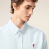 Bleu Chemise classique à manches longues en coton Col boutonné avec broderie ADC