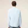 Bleu Chemise classique à manches longues en coton Col boutonné avec broderie ADC