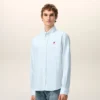 Bleu Chemise classique à manches longues en coton Col boutonné avec broderie ADC