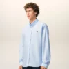 Bleu Chemise classique à manches longues en coton Col boutonné avec broderie ADC