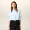 Bleu Chemise classique à manches longues en coton Col boutonné avec broderie ADC