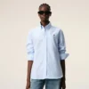 Bleu Chemise classique à manches longues en coton Col boutonné avec broderie ADC