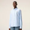 Bleu Chemise classique à manches longues en coton Col boutonné avec broderie ADC