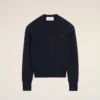 Blue Wool Crewneck Cardigan with Contrasted Ami De Coeur