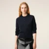 Blue Wool Crewneck Cardigan with Contrasted Ami De Coeur