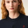 Blue Wool Crewneck Cardigan with Contrasted Ami De Coeur